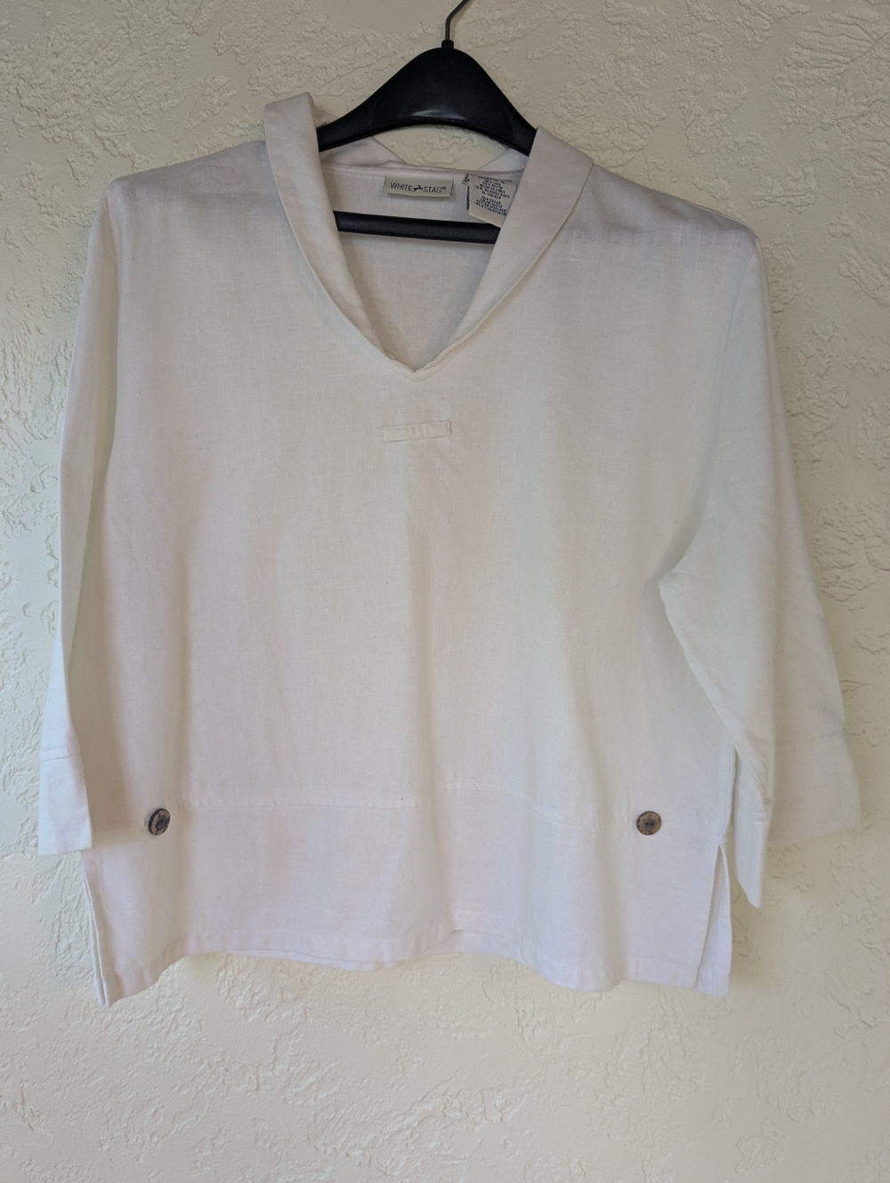 White Stag Cream Shawl-Collar Pullover Top, Linen mix